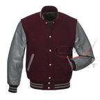 Varsity Jacket Maroon Wool & Leather Sleeves
