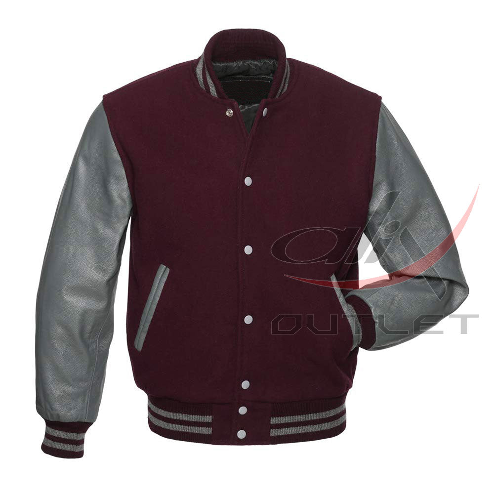 Varsity Jacket Maroon Wool & Leather Sleeves