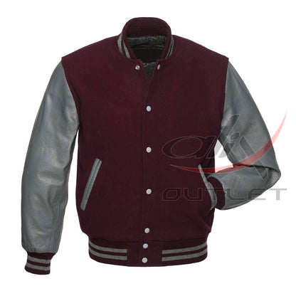 Varsity Jacket Maroon Wool & Leather Sleeves