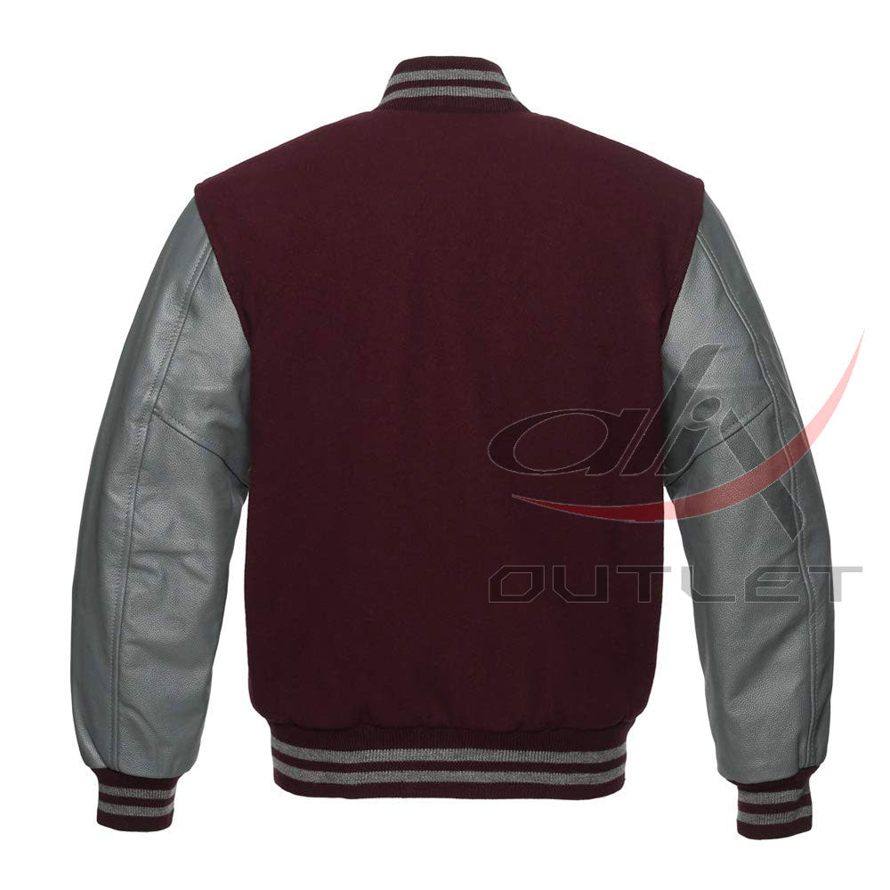 Varsity Jacket Maroon Wool & Leather Sleeves