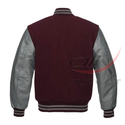 Varsity Jacket Maroon Wool & Leather Sleeves