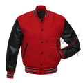 Varsity Jacket Red Wool & Leather Sleeves