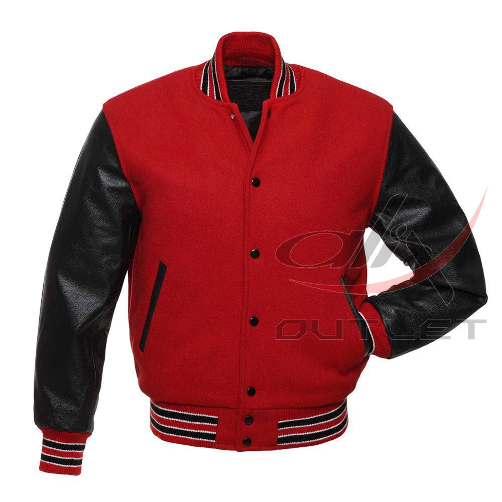 Varsity Jacket Red Wool & Leather Sleeves