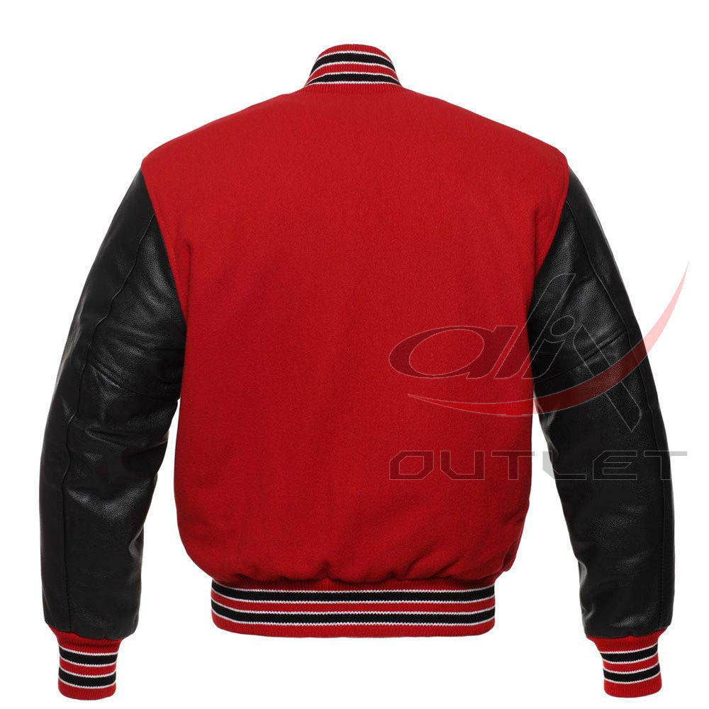 Varsity Jacket Red Wool & Leather Sleeves