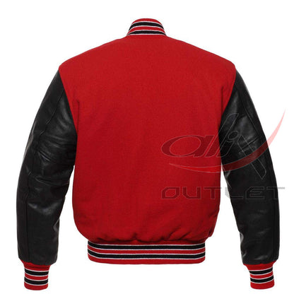 Varsity Jacket Red Wool & Leather Sleeves
