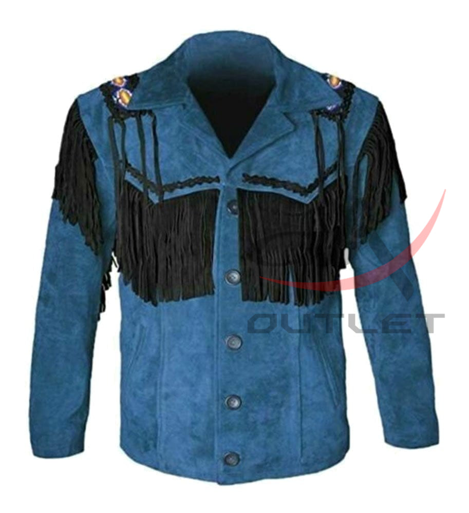 Men's Western Style Jacket Blue Suede image 0