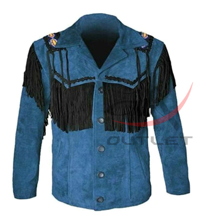 Men's Western Style Jacket Blue Suede image 0