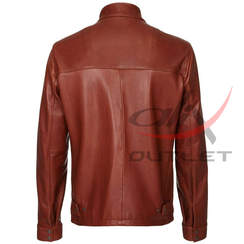 Biker Cafe Racer Jacket Dark Brown Plain Leather image 1