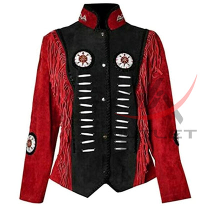 Women's Wild West Suede Jacket Red & Black image 0