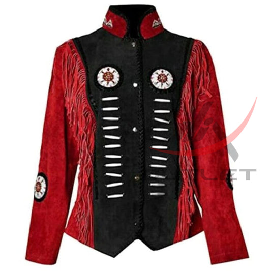 Women's Wild West Suede Jacket Red & Black image 0