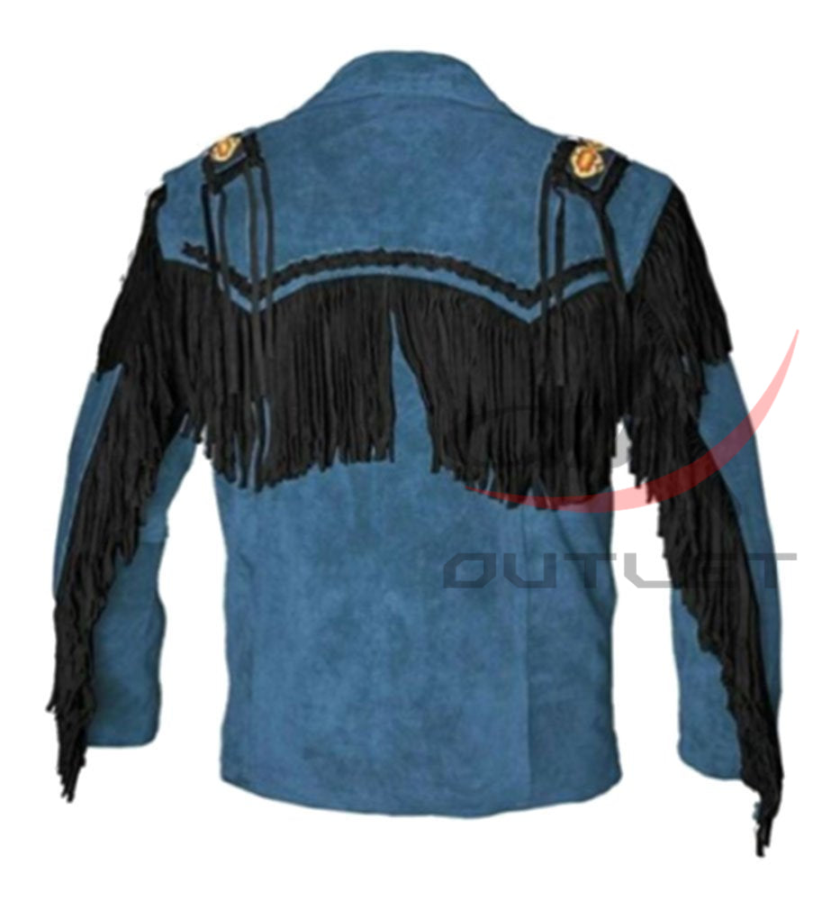 Men's Western Style Jacket Blue Suede image 1