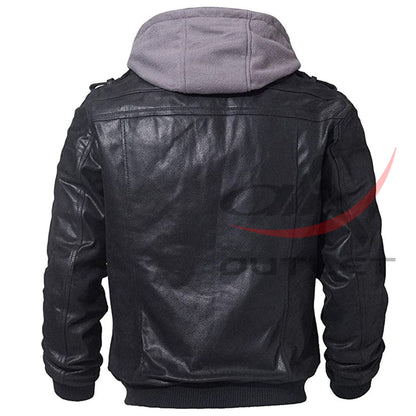 Biker Hooded Leather Jacket image 1