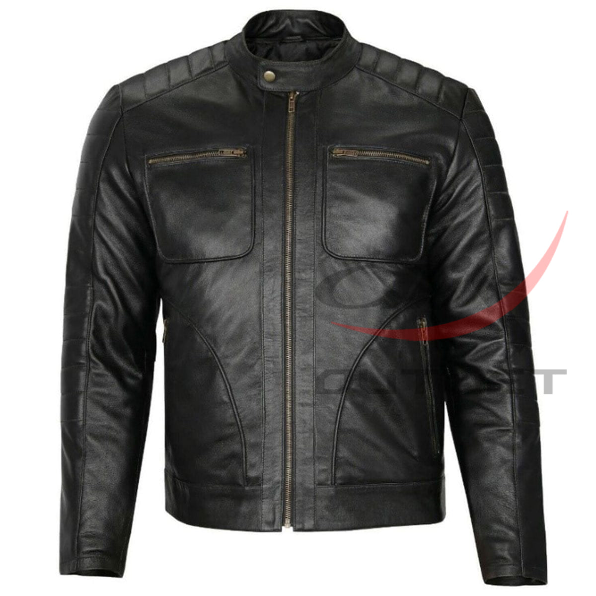 Classic Biker Real Leather Jacket Black image 0