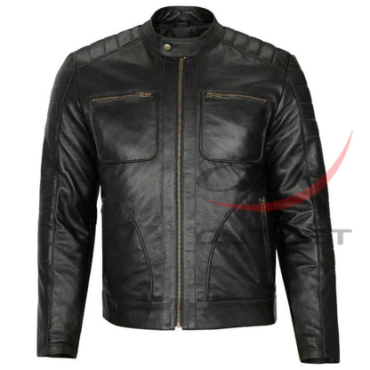 Classic Biker Real Leather Jacket Black image 0