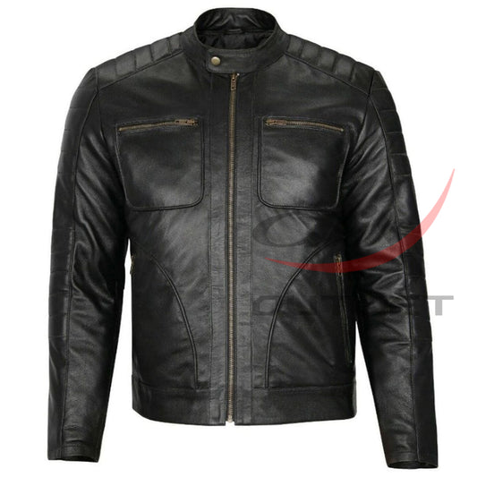 Classic Biker Real Leather Jacket Black image 0