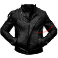 Men's Biker Leather Jacket Short Collar Black image 0