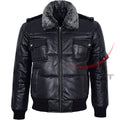 Leather Bomber Jacket Fur Collar image 0