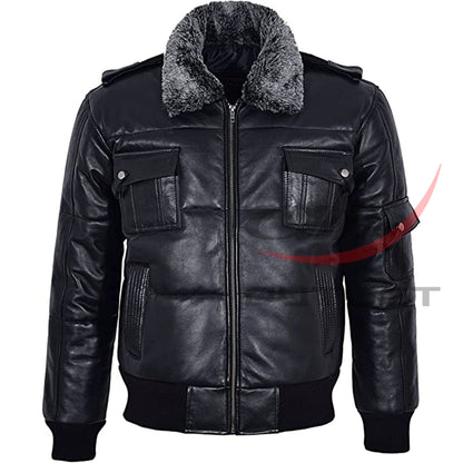 Leather Bomber Jacket Fur Collar image 0