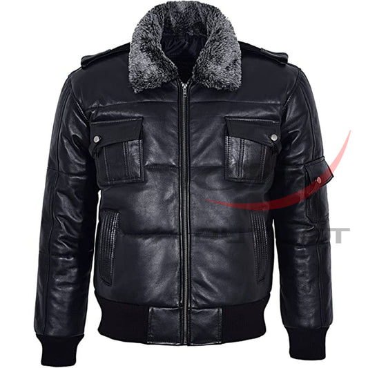 Leather Bomber Jacket Fur Collar image 0