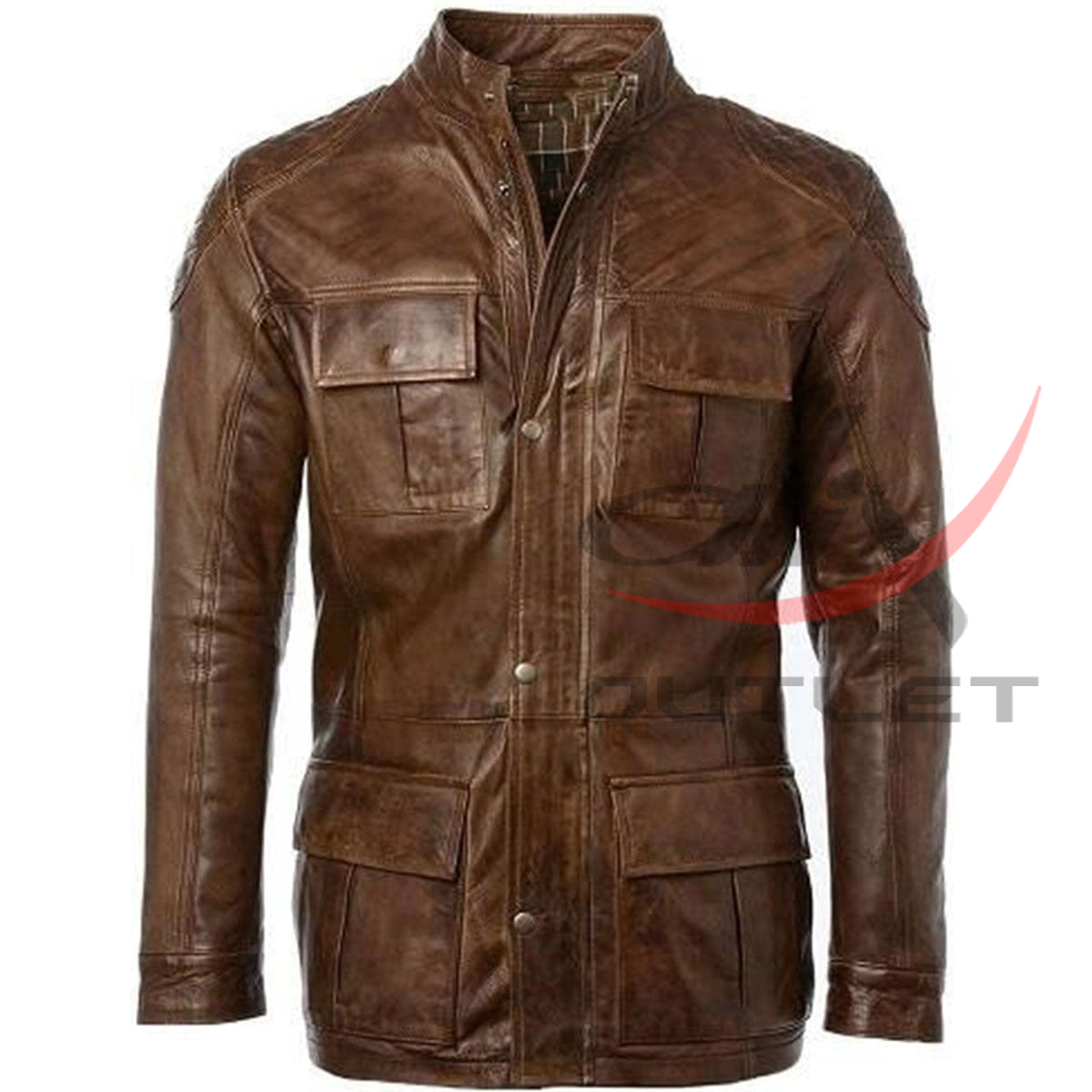 Cafe Racer Leather Coat Long Hip Length Four Pocket image 0