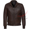 Retro Quilted Bomber Leather Jacket image 0