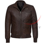 Retro Quilted Bomber Leather Jacket image 0