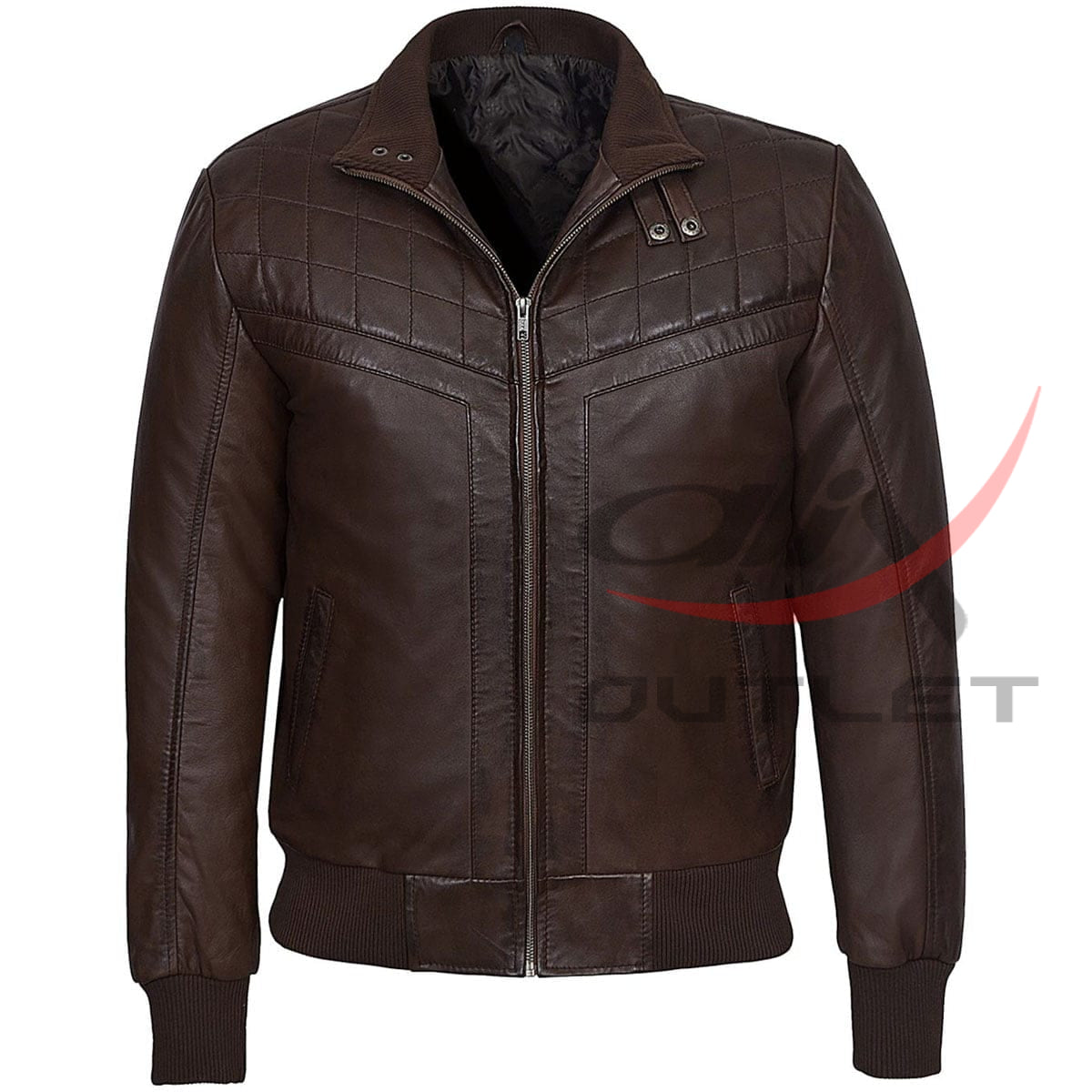 Retro Quilted Bomber Leather Jacket image 0