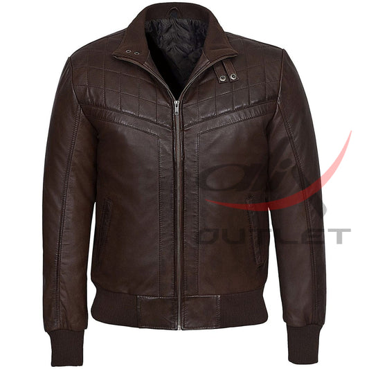 Retro Quilted Bomber Leather Jacket image 0