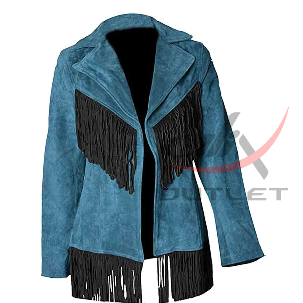 Women's Western Jacket Blue Suede image 0