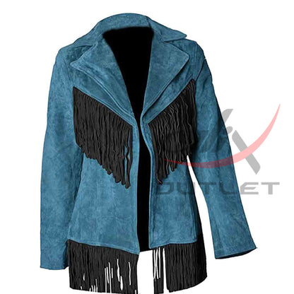 Women's Western Jacket Blue Suede image 0