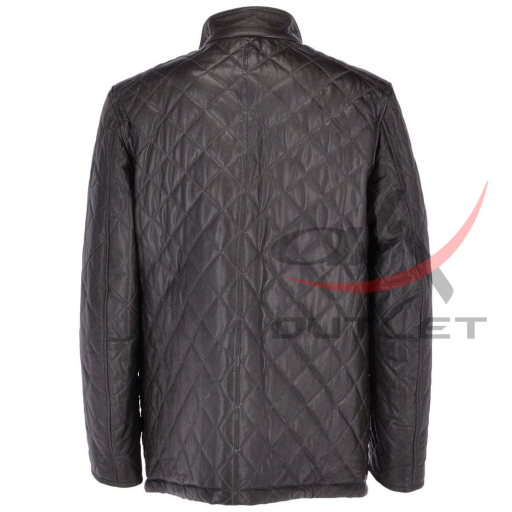 Diamond Quilted Leather Coat Black image 1