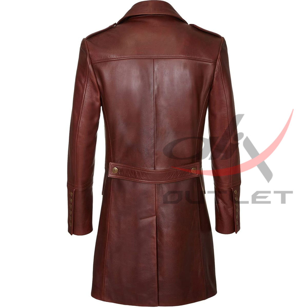 Real Sheepskin Leather Coat Military Style Dark Brown image 1