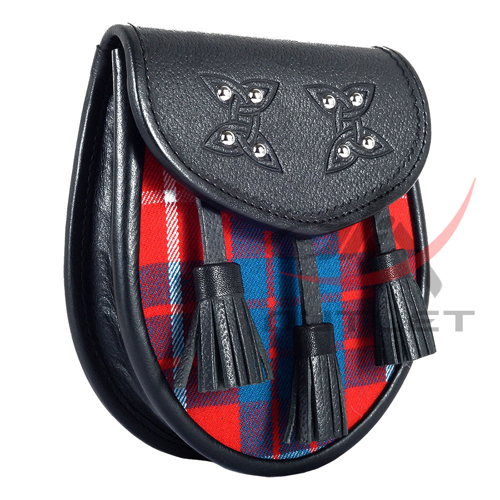 Scottish Sporran Hamilton Red Tartan Black Leather image 0