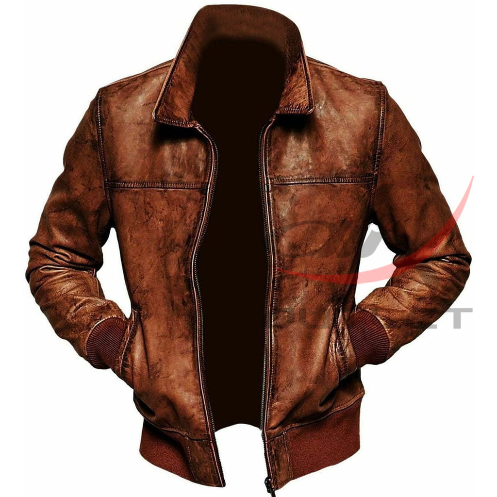 Retro Biker Leather Jacket Vintage Distressed Brown image 0