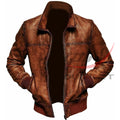 Retro Biker Leather Jacket Vintage Distressed Brown image 0