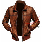 Retro Biker Leather Jacket Vintage Distressed Brown image 0
