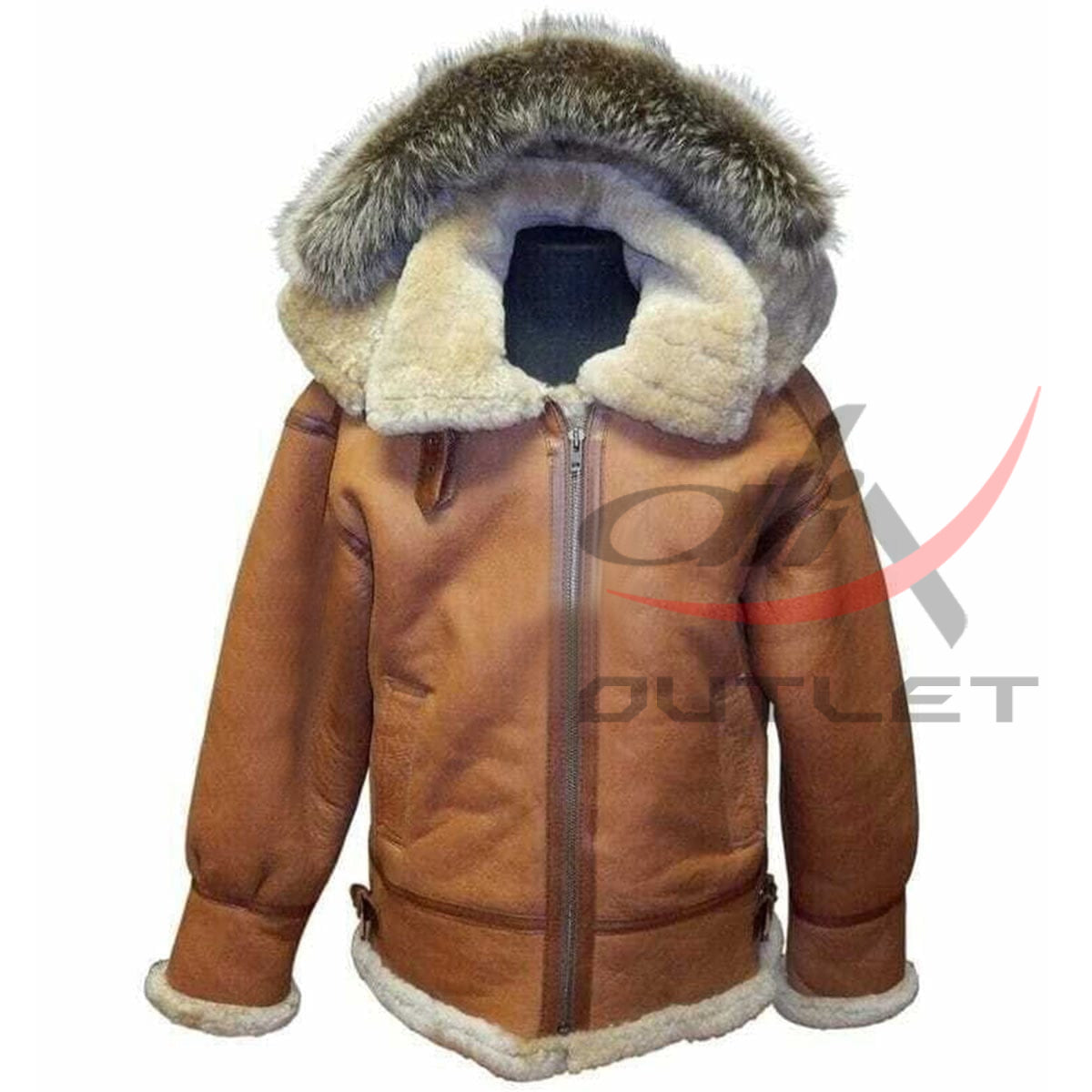 Bomber Hooded Leather Jacket Shearling RAF B3 for Men image 0