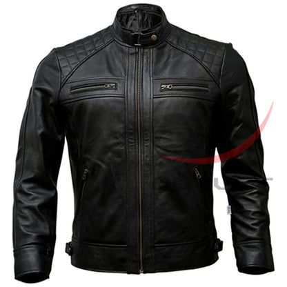 Quilted Style Biker Jacket Classic Leather image 0