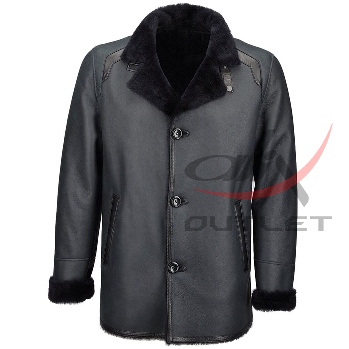 Men's Real Leather Coat Single Breasted image 0