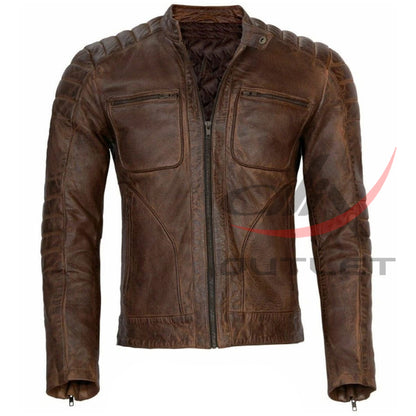 Brown Cafe Racer Leather Jacket Vintage image 0