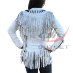 Women's Western Jacket White Leather Suede image 1