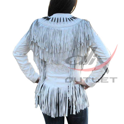 Women's Western Jacket White Leather Suede image 1