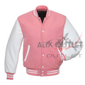 Watermarked - Baseball Jacket Pink Wool & Leather Sleeves