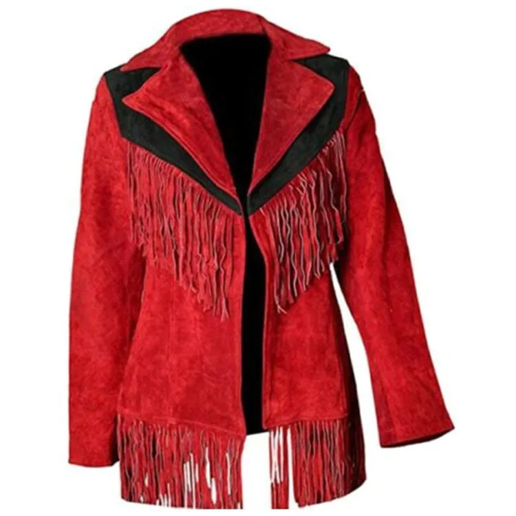 Women's Western Jacket Red Suede