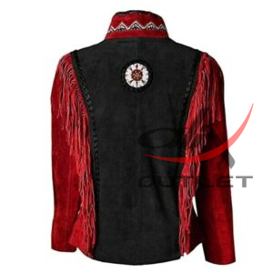Women's Wild West Suede Jacket Red & Black - Image 2