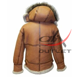 RAF B3 Bomber Shearling Hooded Leather Jacket for Men - Image 2