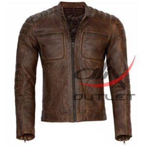 Brown Cafe Racer Leather Jacket Vintage - Image 1