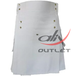 Men's Utility White Cotton Kilt with Front Buttons - Image 1