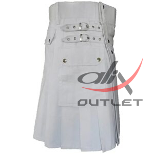 Men's Utility White Cotton Kilt with Front Buttons - Image 2