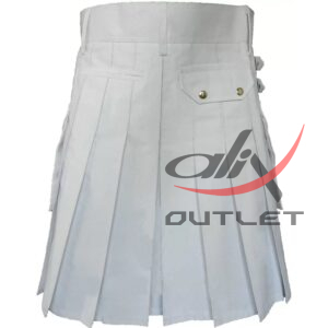 Men's Utility White Cotton Kilt with Front Buttons - Image 3